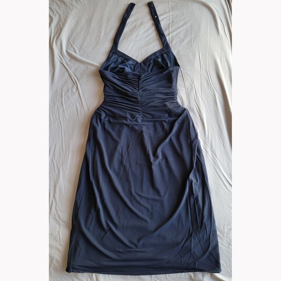 NWOT BCBGMaxAzria Navy Beaded Sequins Halter Evening Dress - Picture 3 of 13